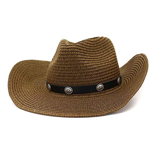 LHZUS Sombreros Hombre Mujer Sombrero de Paja Pareja Playa Sombrero Vaquero Occidental Al Aire Libre Junto al mar Protección Solar Sombrero for el Sol (Color : Café, Size : 56-58cm)