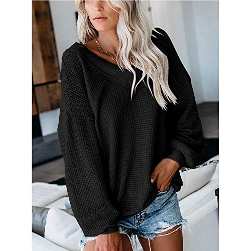 LIEBE721 Women Sweater Otoño de la Mujer de Invierno Suelta Mangas largas con Cuello en V Jersey Tops Blusa