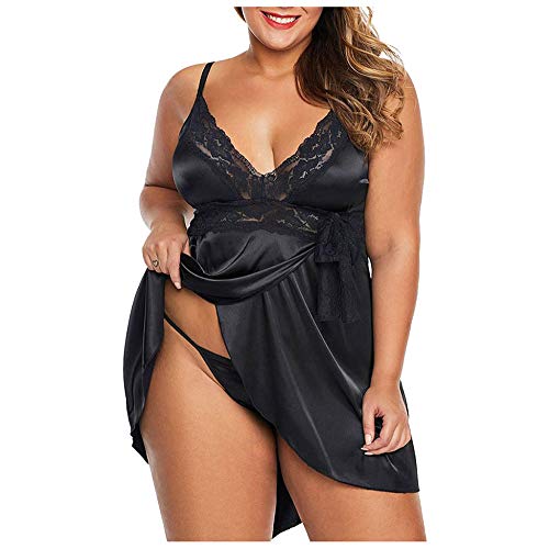 Ligas Y Ligueros para Mujer Conjuntos De Lencería para Mujer Vestido De Noche De Satén De Seda Mujer Empalme De Encaje Cuello En V Profundo Camisón Ropa De Dormir Babydoll Camisón Ropa De Ca