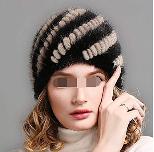 LIJING Gorro De Piel De Visón Artificial Sombrero De Mujer Sombrero De Piel De Punto De Invierno Mujeres Rusas Marca Gorro De Piel Natural Sombrero De Invierno Mujer 2019,E