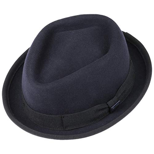 Lipodo Gratus Pork Pie Sombrero de Fieltro Mujer/Hombre - Fabricado en Italia - Fedora Verano/Invierno - Porkpie con Cinta - Sombrero de Lana Azul Oscuro M (56-57 cm)