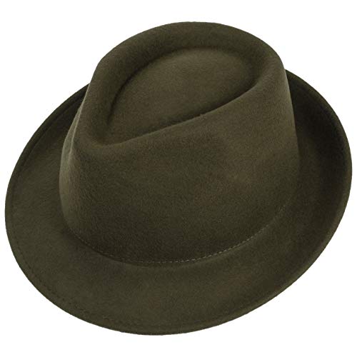 Lipodo Trilby Sombrero de Fieltro para Mujer/Hombre - Sombrero de Hombre Fabricado en Italia - Sombrero de Italiana para otoño/Invierno - Verde Oliva L (58-59 cm)