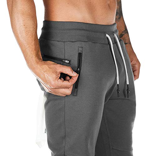 Litthing Pantalones Deportivos para Hombre Pantalones Jogger Deportivo Entrenamiento Fitness Pantalones Casual Deporte Slim Fit Cintura Elástica Ajustable (Gris Oscuro, L)