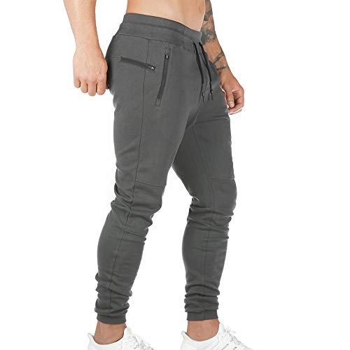 Litthing Pantalones Deportivos para Hombre Pantalones Jogger Deportivo Entrenamiento Fitness Pantalones Casual Deporte Slim Fit Cintura Elástica Ajustable (Gris Oscuro, L)