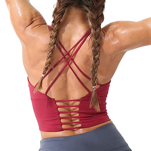 Litthing Sujetador Deportivo para Mujer Sujetador de Entrenamiento Acolchado con Medio Soporte Ropa Interior Sostén con Tirantes Cruzados (Rojo, M)