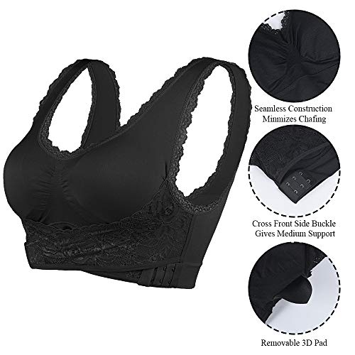 Litthing Sujetador Deportivo Sujetador inalámbrico de Encaje Sujetador sin Costuras Sujetador cómodo de la Ropa Interior Sin Gimnasio Push-up Bra Yoga Entrenamiento Correr Boxeo (XL, Negro+ Blanco)