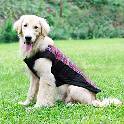 LIVACASA Outlet Chaqueta Perro Mediano Abrigo Perros Chalecos Caliente A Prueba de Agua Ropa para Mascotas Reversible Agujero de CorreasRojo Talla 3XL