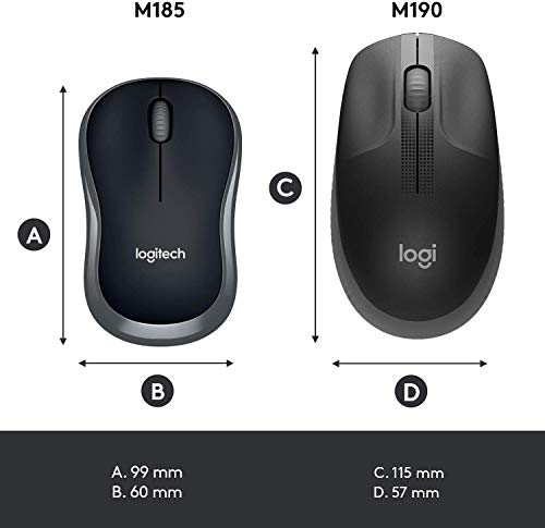 Logitech M185 Ratón Inalámbrico, 2.4 GHz con Mini Receptor USB, Batería 12 Meses, Seguimiento Óptico 1000 DPI, Ambidiestro, PC/Mac/Portátil, Gris