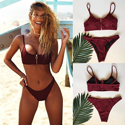 Logobeing Traje de Baño Bikini Mujer 2018 Cremallera Push-Up Acolchado Bañador Traje de Baño de Dos Piezas Mujeres Ropa de Playa Nuevo (Rojo, S)