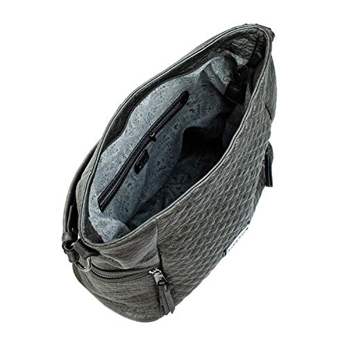 Lois - Bolso de Mujer Grande Tipo Hobo. Asa Larga y Bandolera. Cuero PU Acolchado Rombos. Para Diario Paseo Compras o Viaje. Bueno Bonito y Elegante. Moda Marca y Calidad. 94870, Color Gris Metalizado