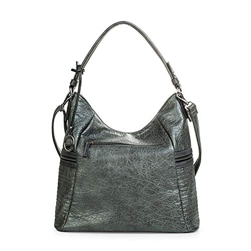 Lois - Bolso de Mujer Grande Tipo Hobo. Asa Larga y Bandolera. Cuero PU Acolchado Rombos. Para Diario Paseo Compras o Viaje. Bueno Bonito y Elegante. Moda Marca y Calidad. 94870, Color Gris Metalizado