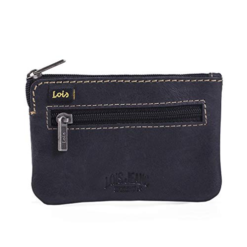 Lois - Monedero Hombre de Piel Genuina Cuero pequeño. Llavero Monedero Tarjetas DNI. Marca LOIS y Calidad. clásico. 11002, Color Negro