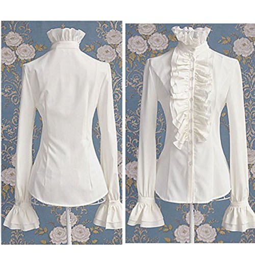 Loralie Blusa Mujer con Manga Larga Blusa con Cuello Alto Manga Retro Vintage