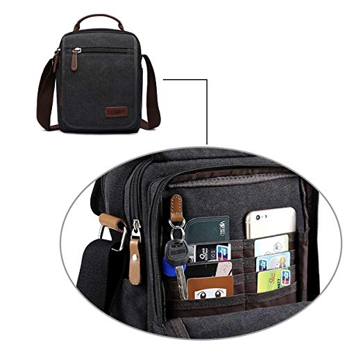 LOSMILE Bolsos Bandolera Hombre Pequeñas Bolsos de mano Bolsa de Hombro Messenger Bag Bolsa de Lona para iPad mini Escolares Sport Casual (Negro)