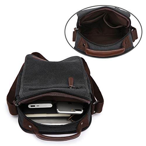 LOSMILE Bolsos Bandolera Hombre Pequeñas Bolsos de mano Bolsa de Hombro Messenger Bag Bolsa de Lona para iPad mini Escolares Sport Casual (Negro)