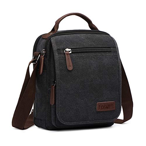 LOSMILE Bolsos Bandolera Hombre Pequeñas Bolsos de mano Bolsa de Hombro Messenger Bag Bolsa de Lona para iPad mini Escolares Sport Casual (Negro)