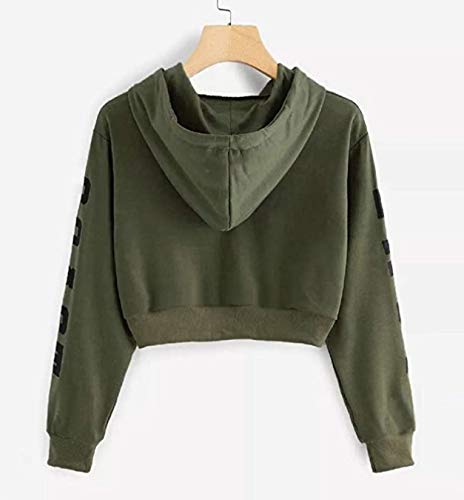 Lovelegis Sudadera Top Crop con capucha – Chica – Mujer – Letras laterales – Moda – Deportiva – Camiseta – Idea regalo – Color Verde Verde XL