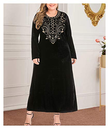 LPZW Velocidad Musulmana Abaya Vestido Mujer Turquía Bordado Dubai Vestidos Árabes Marroquí Kaftan Robe Longue Femme Hijab Musulman Conjuntos (Color : Black, Size : XXX-Large)