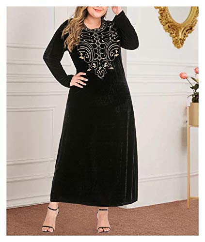 LPZW Velocidad Musulmana Abaya Vestido Mujer Turquía Bordado Dubai Vestidos Árabes Marroquí Kaftan Robe Longue Femme Hijab Musulman Conjuntos (Color : Black, Size : XXX-Large)