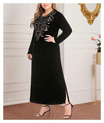 LPZW Velocidad Musulmana Abaya Vestido Mujer Turquía Bordado Dubai Vestidos Árabes Marroquí Kaftan Robe Longue Femme Hijab Musulman Conjuntos (Color : Black, Size : XXX-Large)