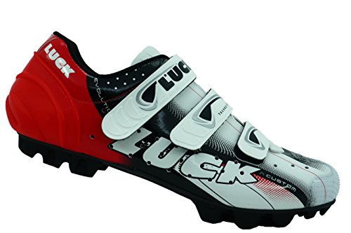 LUCK Zapatillas de Ciclismo Extreme 3.0 MTB,con Suela de Carbono y Triple Tira de Velcro de sujeción ademas de Puntera de Refuerzo. (44 EU, Rojo)