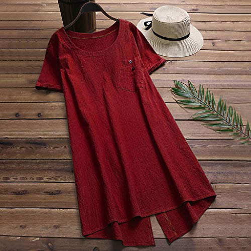 Luckycat Verano Camisas Tallas Grandes Mujeres Camisetas Anchas Pullover Cuello V Blusa Tops Blusa Lino de Mujer Manga Corta Blusa Señora Escote Camisetas Costura Ropa para Mujer Baratas Fiesta Camisa