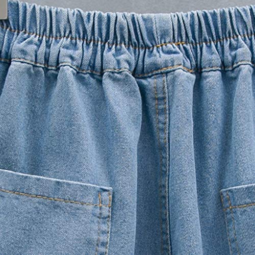 LuckycatDD Pantalones cortos Pantalones cortos de verano novio Capri con las colmenas de los pantalones vaqueros con bolsillos De las mujeres Azul claro Pequeña