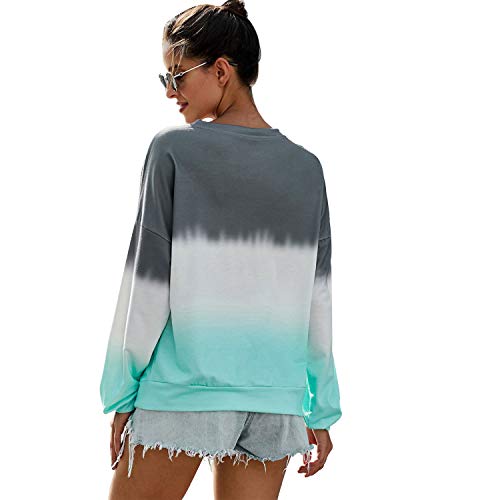 LUI SUI Sudadera de Bloque de Color para Mujer Camiseta de Manga Larga Tie Dye Cuello Redondo Pullover Tops