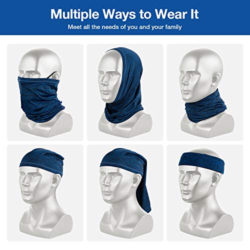 LUROON Hombre Mujer Braga Cuello Moto Pasamontañas Bragas de Cabeza Turbante Sol UV Protección Multifunción Bandana para Senderismo Ciclismo Acampada Correr Aire Libre (Negro+Azul Oscuro)