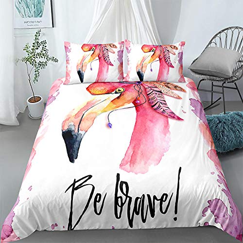 Lvvsovs® Funda nórdica de 3 Piezas Animal de Dibujos Animados de Flamenco Double 180 x 200 cm Conjunto de edredón 3D Funda de edredón de edredón niñas, Microfibra hipoalergénica Ultra Suave