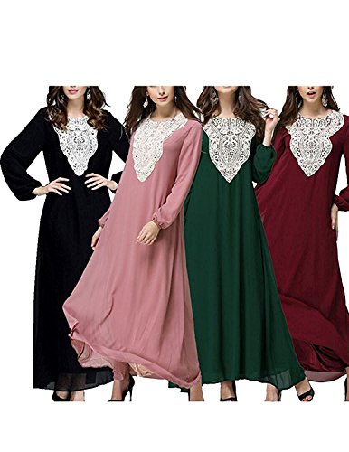 M-Queen Mujer Musulmán Vestido Túnica Kaftan Abaya Islam Manga Larga Maxi Vestido Arab Suelto Robe