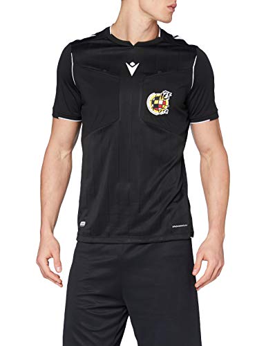 Macron Rfef 20 Match Day Man Shirt Referee SS Blk/Wht SR, Camiseta árbitro Negro Real Federación Española de Fútbol Hombre, Negro, M