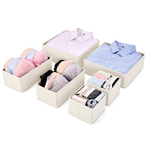 MaidMAX Organizadores de Cajones Plegables, Cajas Organizadoras para Cajón, Conjunto de 6 Organizadores de Ropa Interior, Calcetines, Calzoncillos,Beige