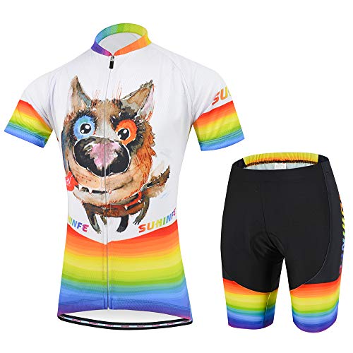 Maillot Ciclismo Niño, Dibujos Animados Secado rápido Conjunto Ciclismo con culotes para MB, Traje Ciclismo Mujer Verano (4XS, Perro)