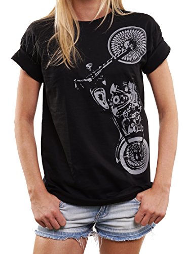 MAKAYA Oversize Top Manga Corta Estampada - Sons of Anarchy - Camiseta Moto Rockera Mujer Negro L