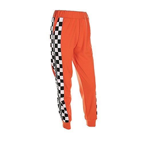 malianna Mujeres Pantalon Femme Side Checkerboard Zipper Orange Pantalones Plaid Patchwork Pencil Pants