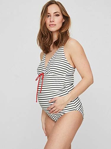 MAMALICIOUS MLNEW Josefine Stripy Swimsuit Traje de baño de una Sola Pieza, Snow White 3, XS para Mujer