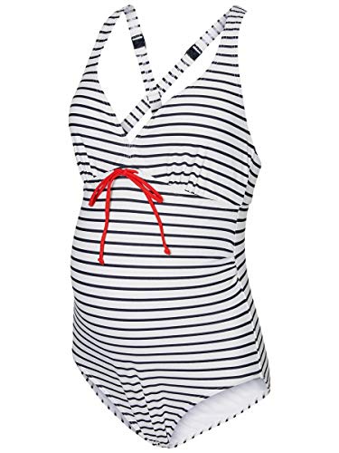 MAMALICIOUS MLNEW Josefine Stripy Swimsuit Traje de baño de una Sola Pieza, Snow White 3, XS para Mujer