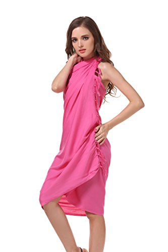 MANUMAR Mujer Pareo opaco, toalla de playa grandes Sarong en rosa brillante, 155 x 115 cm, toalla vestido de verano, bikini vestido de playa