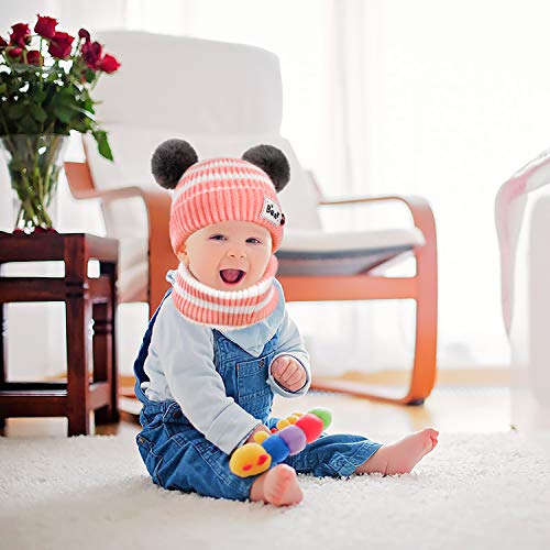 MaoXinTek Gorro de Bebé Invierno Lindo Gorro de Punto Cálido con Bufanda para Niños Niña 3-24 Meses Rosado