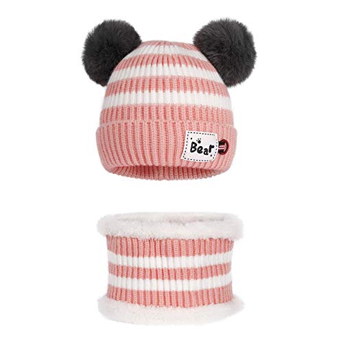 MaoXinTek Gorro de Bebé Invierno Lindo Gorro de Punto Cálido con Bufanda para Niños Niña 3-24 Meses Rosado