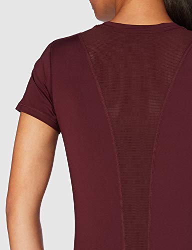 Marca Amazon - AURIQUE Camiseta Deportiva con Panel de Rejilla Mujer, Rojo (Port), 42, Label:L