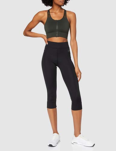 Marca Amazon - AURIQUE Mallas de Deporte Cortas con Banda Lateral Mujer, Negro (Black), 36, Label:XS