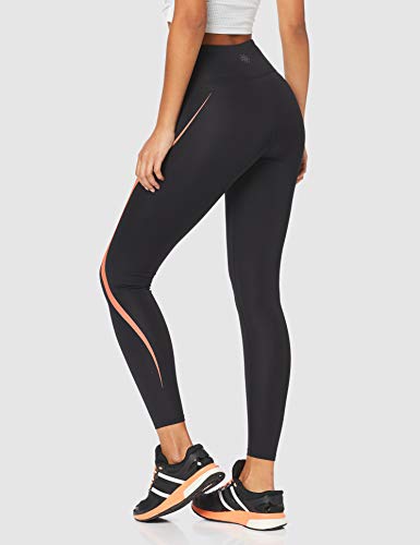 Marca Amazon - AURIQUE Mallas de Deporte Tiro Alto Mujer, Negro (Black/Geranium), 36, Label:XS