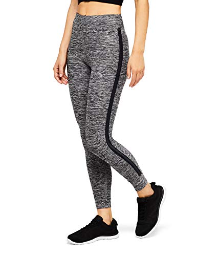 Marca Amazon - AURIQUE Mallas de Entrenamiento 7/8 con Banda Lateral Mujer, Gris (Grey Marl), 42, Label:L