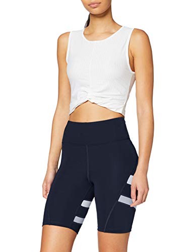 Marca Amazon - AURIQUE Shorts para Correr con Banda Lateral Mujer, Azul (Navy/White), 38, Label:S