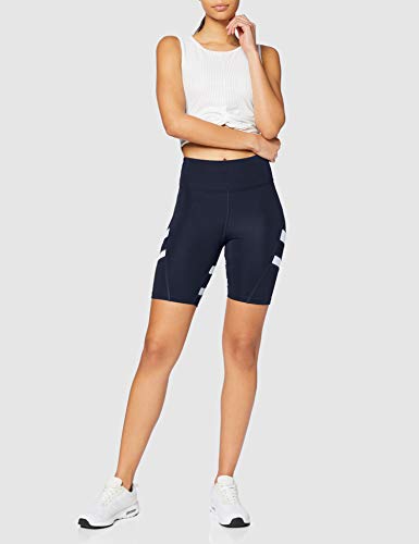 Marca Amazon - AURIQUE Shorts para Correr con Banda Lateral Mujer, Azul (Navy/White), 38, Label:S