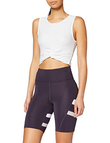 Marca Amazon - AURIQUE Shorts para Correr con Banda Lateral Mujer, Morado (sombra de noche/blanco), 40, Label:M