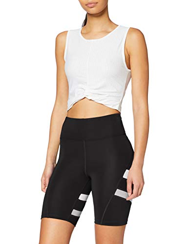 Marca Amazon - AURIQUE Shorts para Correr con Banda Lateral Mujer, negro (negro/blanco), 38, Label:S