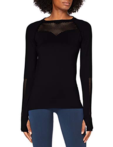 Marca Amazon - AURIQUE Top de Rejilla sin Costuras con Manga Larga Mujer, Negro (Black), 42, Label:L